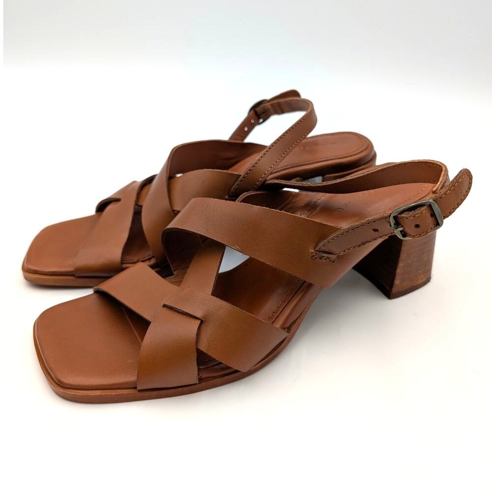 Vintage Foundry Co. Odelle Slingback Heel Sandals Womens Tan Leather Sz US9 EU40